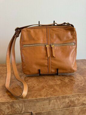 Fossil Erin Brown Leather Crossbody Bag Vintage Style Zip Front Organizer